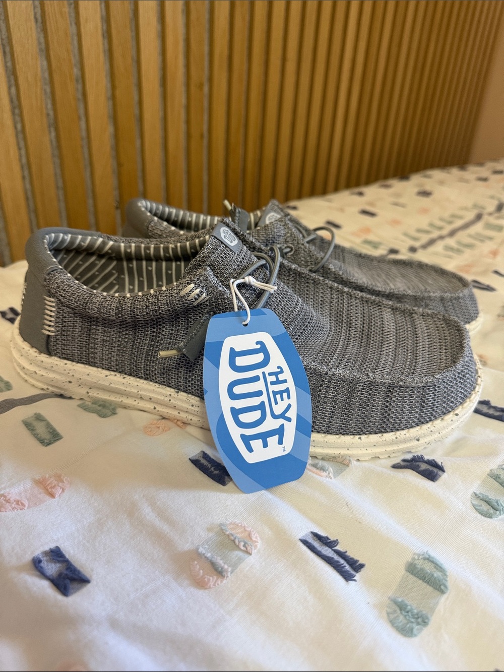 Mens size Hey Dude Gray Knit Slip-On Loafers size 11 brand new